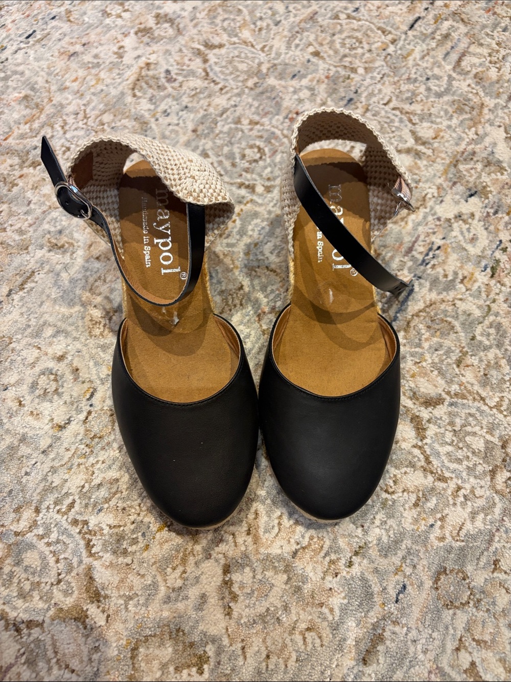 Maypol Black Ankle-Strap Wedge Espadrilles